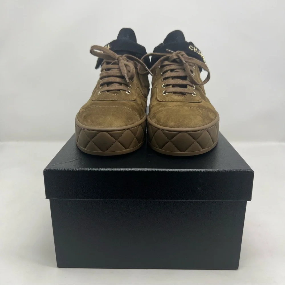 Chanel Suede Logo Strap Low Top Sneakers Size 41.5 / 10.5 NEW WITH BOX - Picture 3 of 16